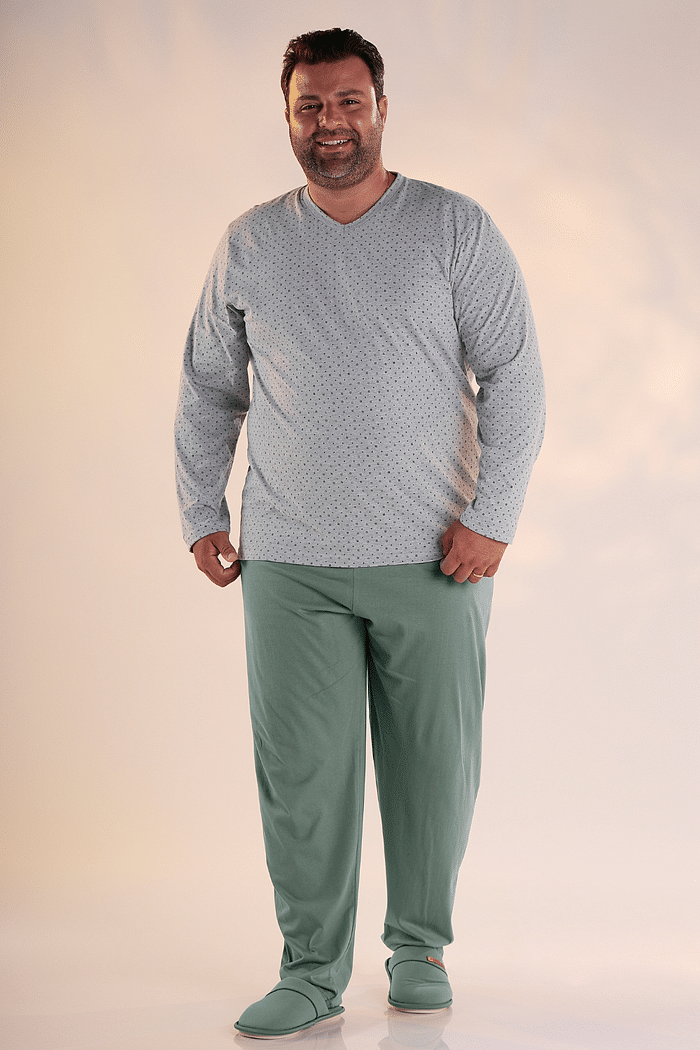 PIJAMA MANGA LONGA COM CALÇA EM MEIA MALHA MASCULINO