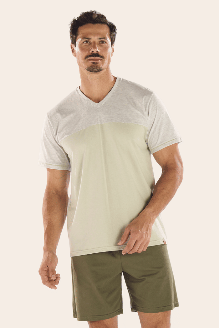 PIJAMA MEIA MANGA COM BERMUDA EM MEIA MALHA MASCULINO 