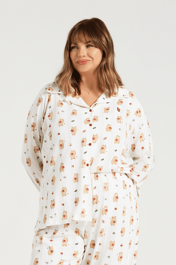 PIJAMA MANGA LONGA ABERTURA FRONTAL COM CALCA EM MALHA ROTATIVA FEMININO