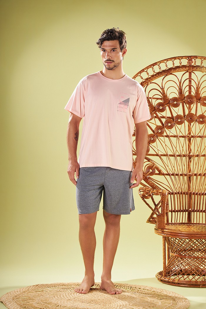 PIJAMA MASCULINO MEIA MANGA COM BERMUDA EM MEIA MALHA