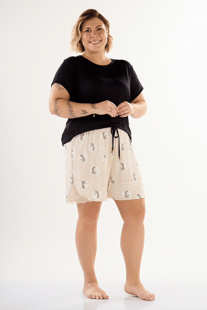 PIJAMA MEIA MANGA EM VISCOLYCRA COM SHORTS EM VISCOLYCRA ROTATIVA FEMININO 
