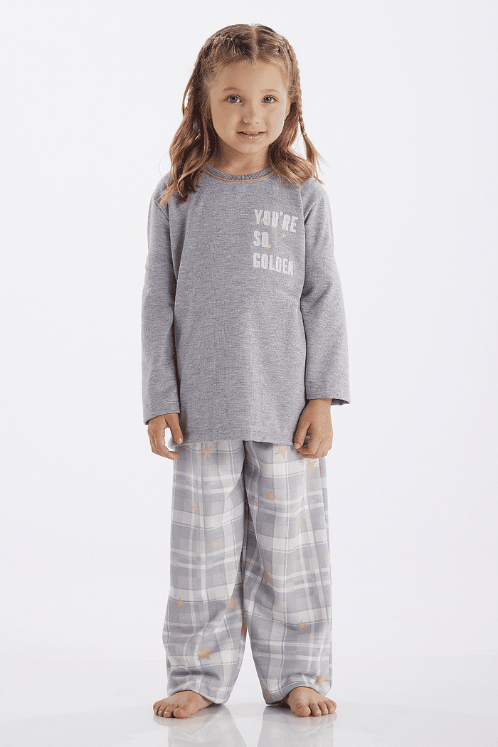 PIJAMA FEMININO INFANTIL MANGA LONGA EM MOLETINHO COM CALÇA EM MOLETINHO