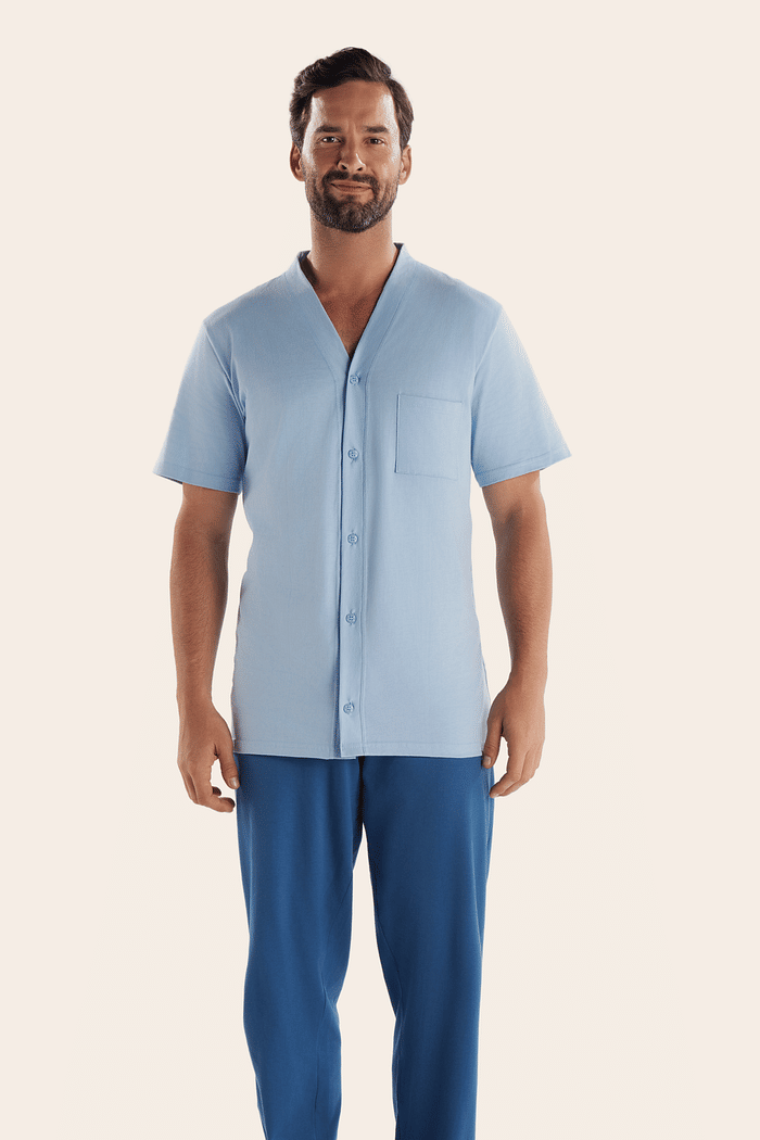 PIJAMA MEIA MANGA ABERTURA FRONTAL COM CALCA EM MEIA MALHA MASCULINO 