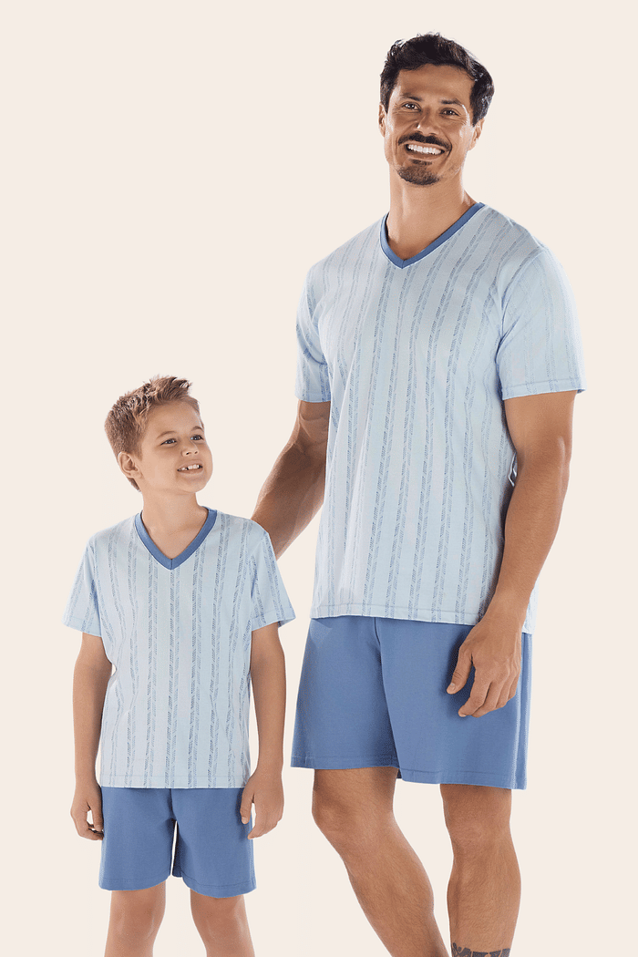 PIJAMA MEIA MANGA EM MALHA ROTATIVA COM BERMUDA EM MEIA MALHA MASCULINO 