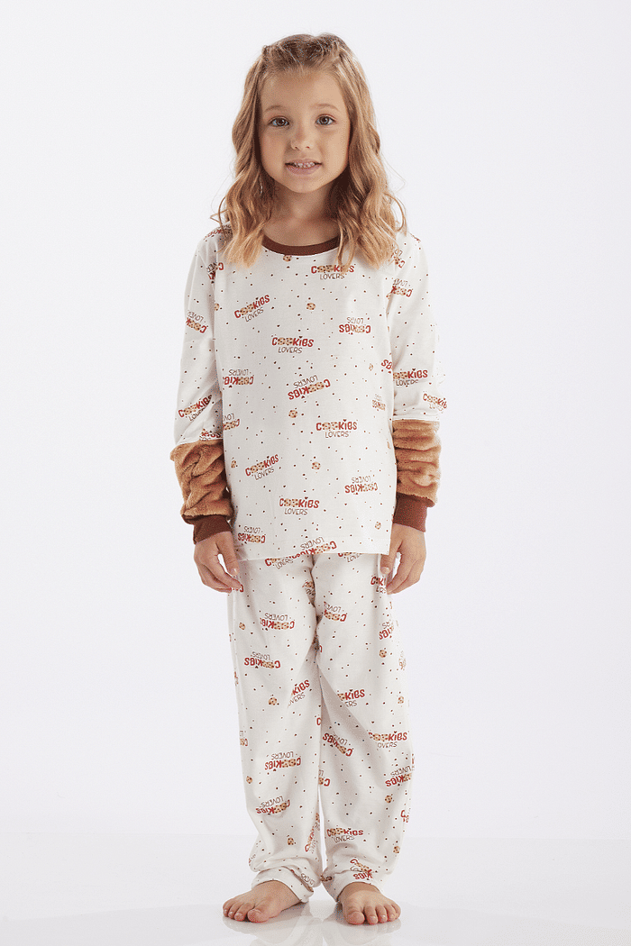 PIJAMA FEMININO INFANTIL MANGA LONGA COM CALÇA EM MEIA MALHA
