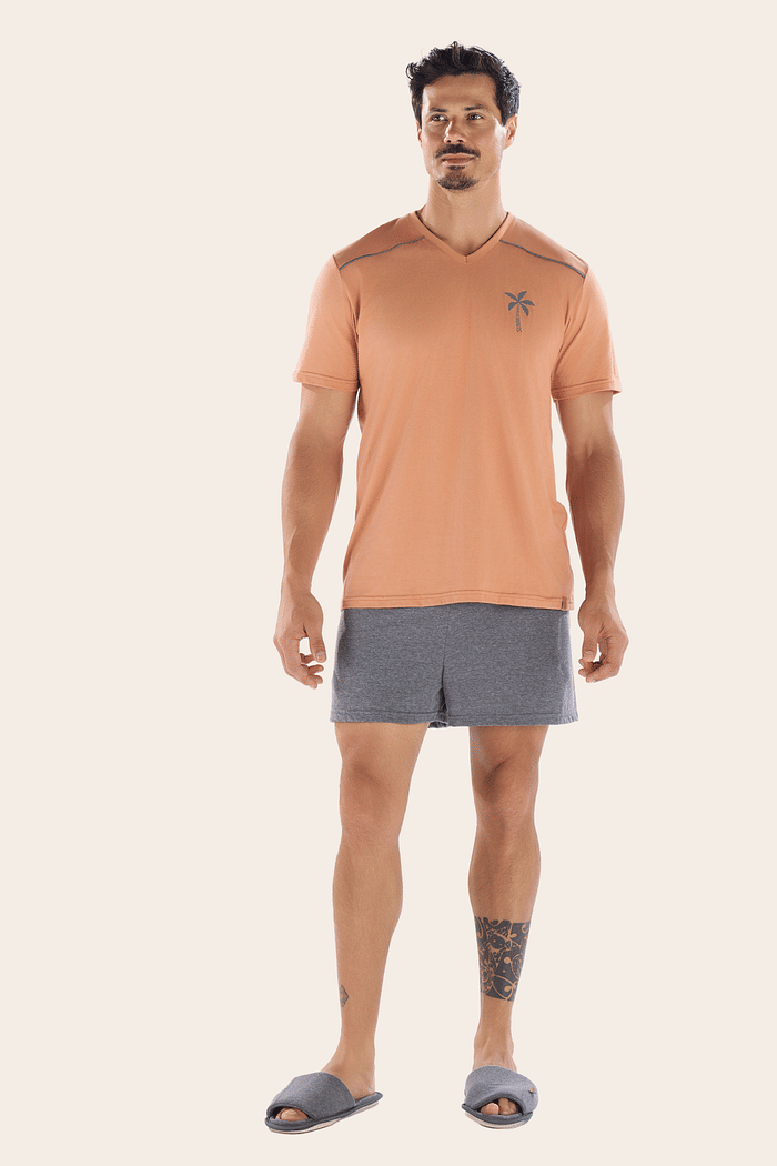 PIJAMA MEIA MANGA COM SAMBA CANCAO EM MEIA MALHA MASCULINO 