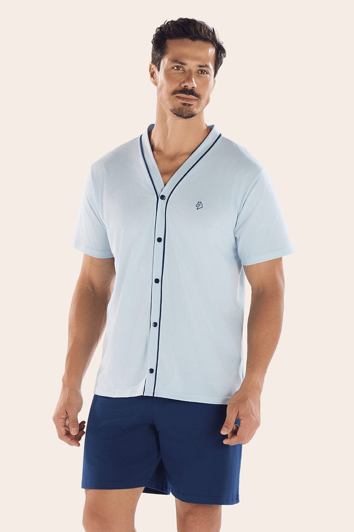 PIJAMA MEIA MANGA ABERTURA FRONTAL COM BERMUDA EM MEIA MALHA MASCULINO 