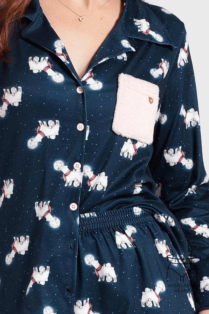 PIJAMA MANGA LONGA ABERTURA FRONTAL COM CALCA EM MALHA SOFT TOUCH FEMININO 