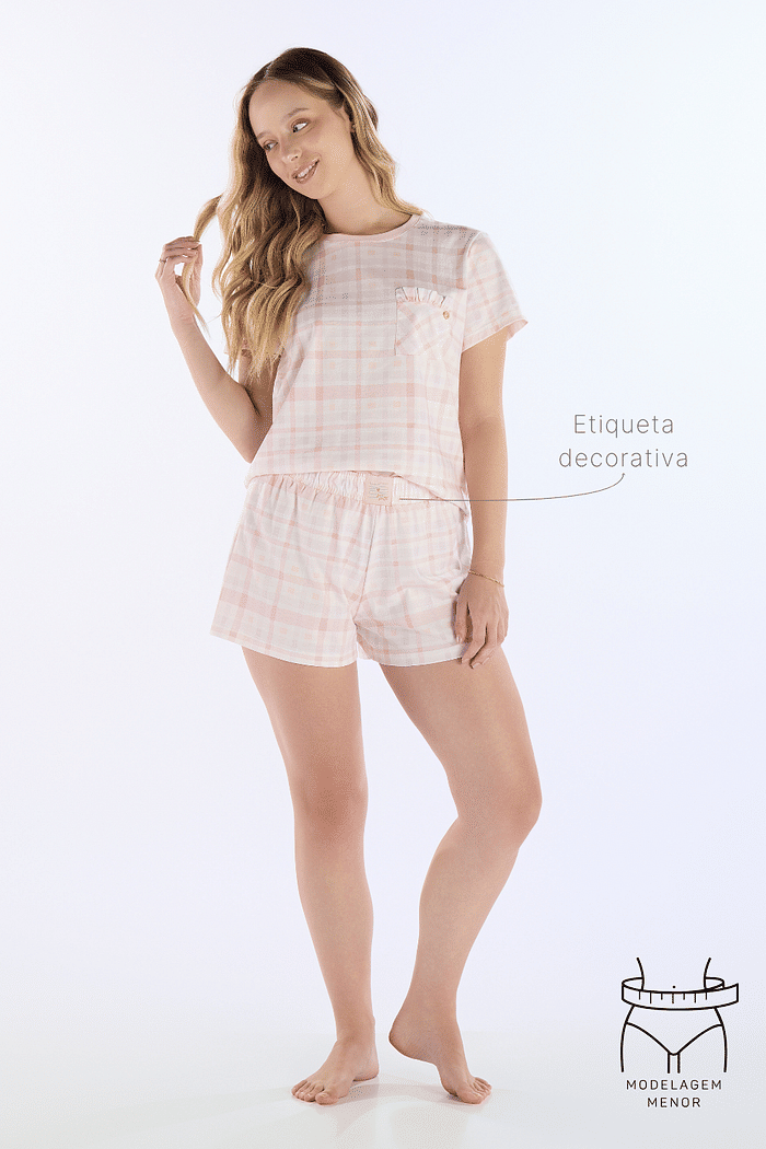 PIJAMA MEIA MANGA COM SHORTS EM MALHA ROTATIVA FEMININO
