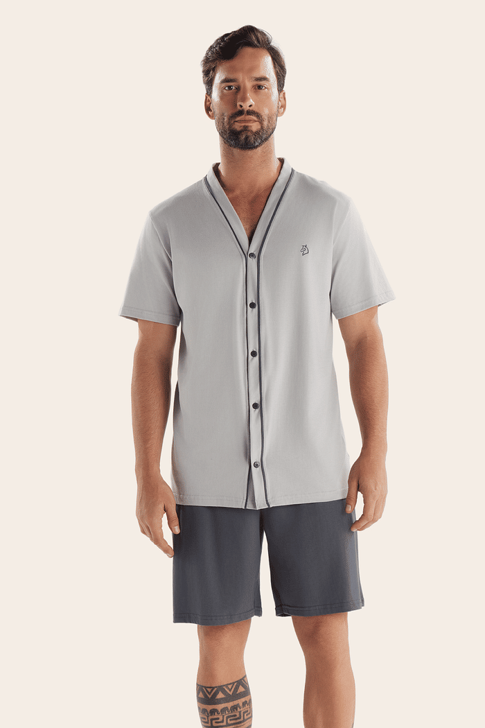 PIJAMA MEIA MANGA ABERTURA FRONTAL COM BERMUDA EM MEIA MALHA MASCULINO 