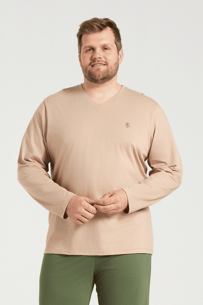 PIJAMA MANGA LONGA COM CALCA EM MEIA MALHA MASCULINO 