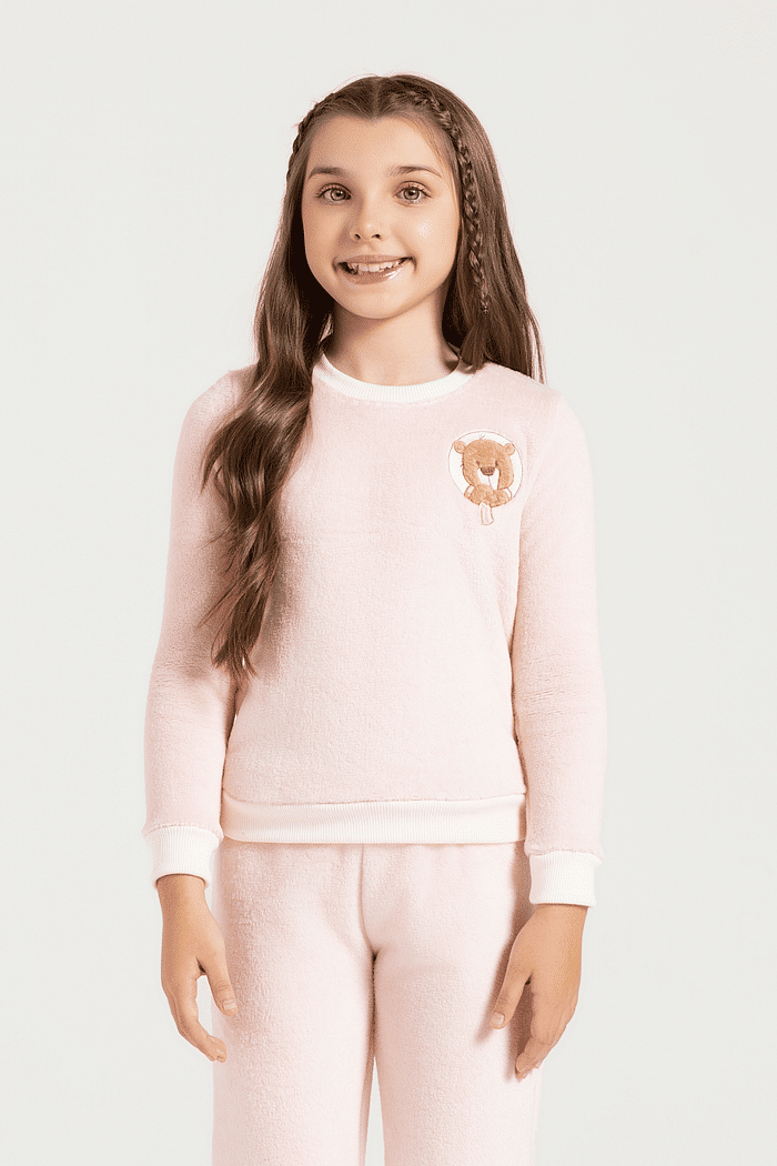 PIJAMA MANGA LONGA COM CALCA EM FLEECE FEMININO 