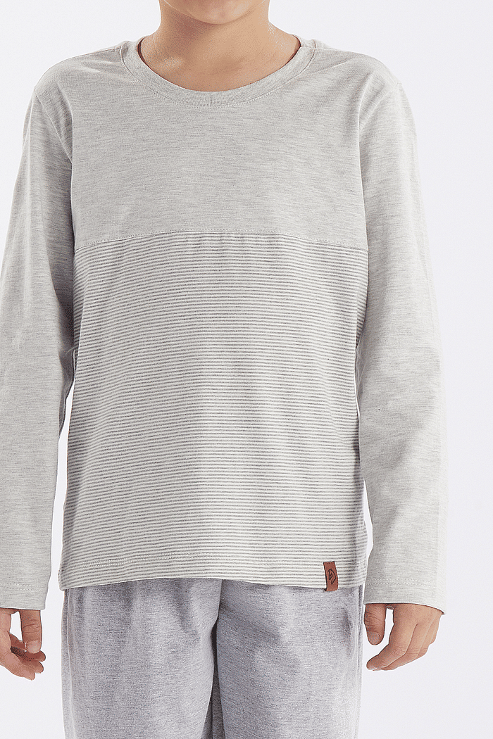 PIJAMA MASCULINO INFANTIL MANGA LONGA COM CALÇA EM MEIA MALHA E FIO TINTO