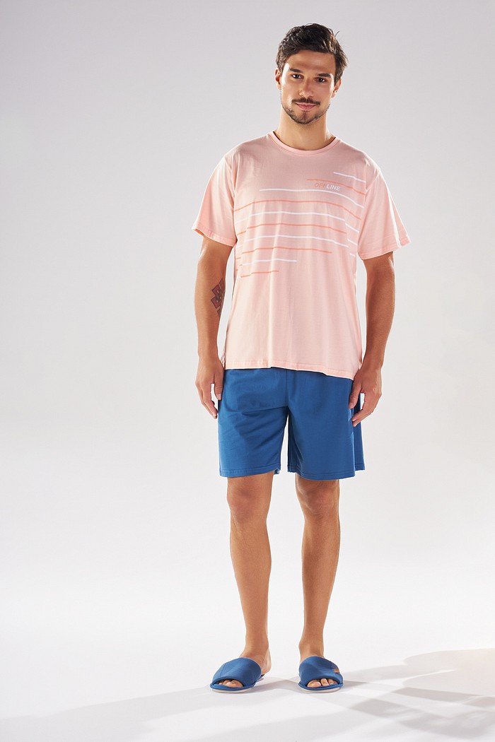 PIJAMA MASCULINO MEIA MANGA COM BERMUDA EM MEIA MALHA