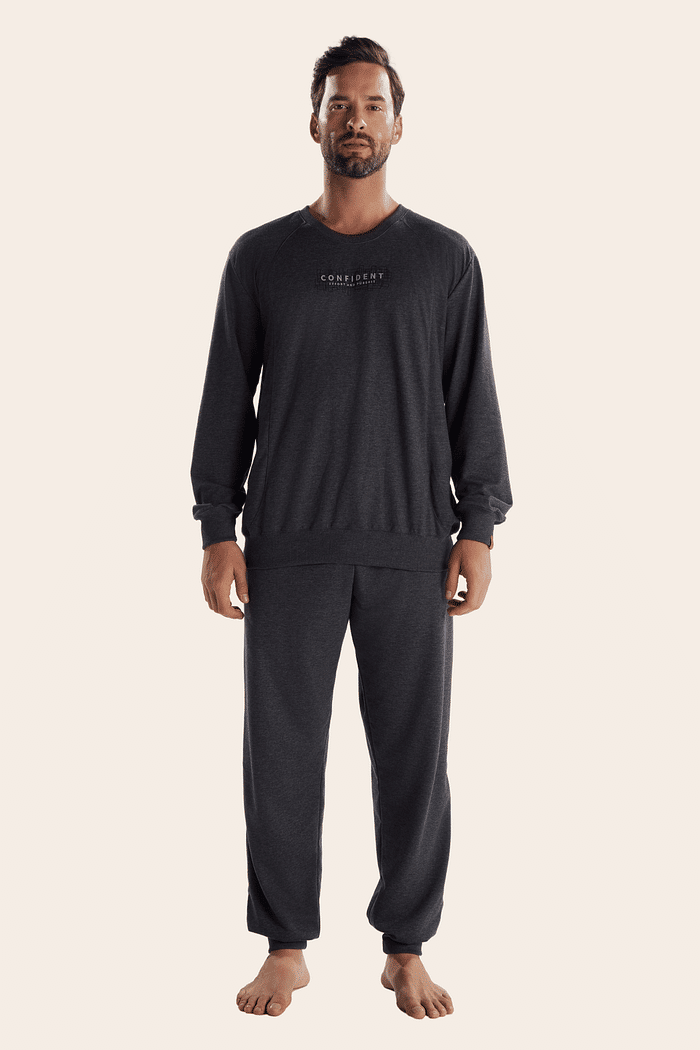 PIJAMA MANGA LONGA COM CALCA EM MOLETINHO CARECA MASCULINO 