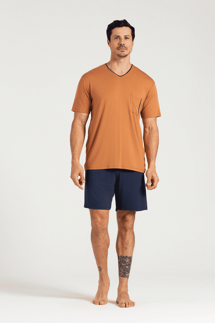 PIJAMA MEIA MANGA COM BERMUDA EM VISCOLYCRA MASCULINO 