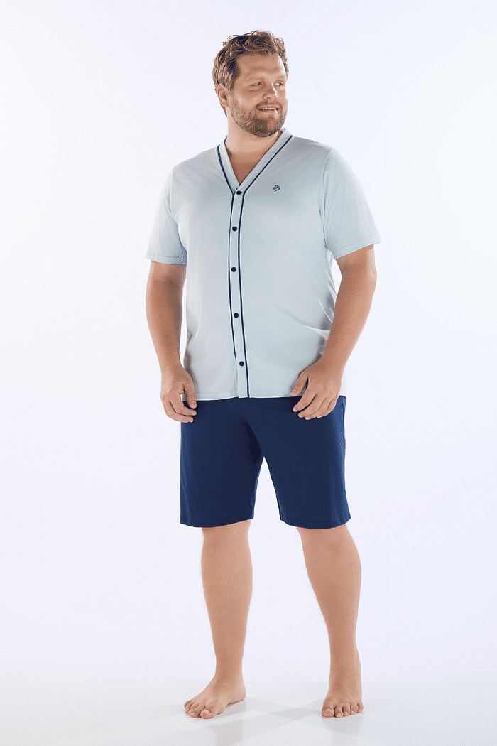 PIJAMA MEIA MANGA ABERTURA FRONTAL COM BERMUDA EM MEIA MALHA MASCULINO 