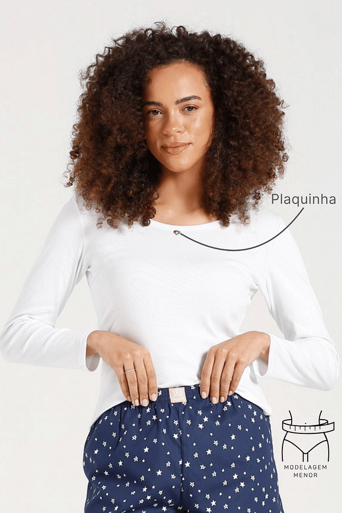 BLUSA MANGA LONGA EM RIBANA 1X1 FEMININA 