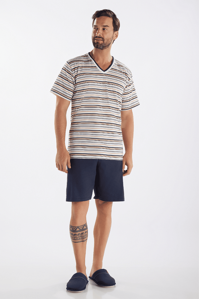 PIJAMA MASCULINO MEIA MANGA COM BERMUDA EM MEIA MALHA