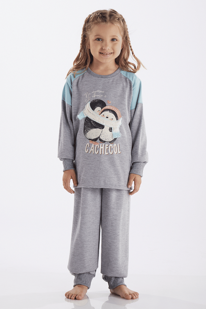PIJAMA FEMININO INFANTIL MANGA LONGA COM CALÇA EM MOLETINHO