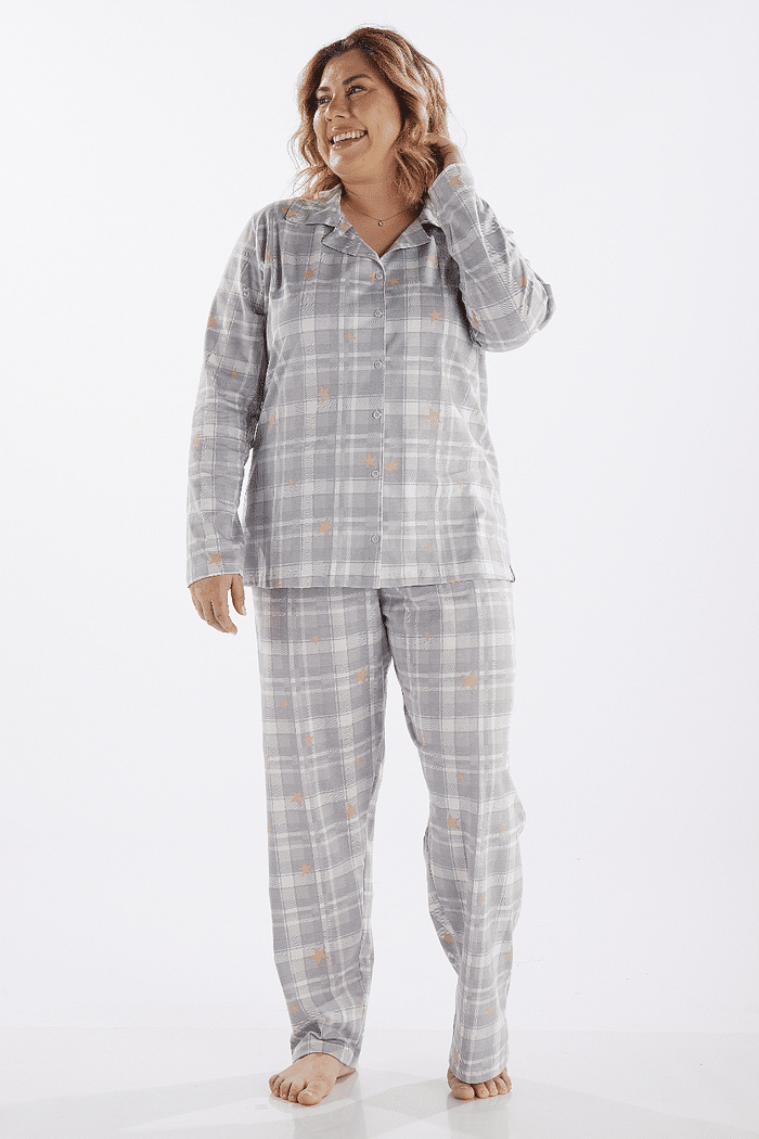 PIJAMA MANGA LONGA ABERTURA FRONTAL COM CALCA EM MALHA ROTATIVA FEMININO