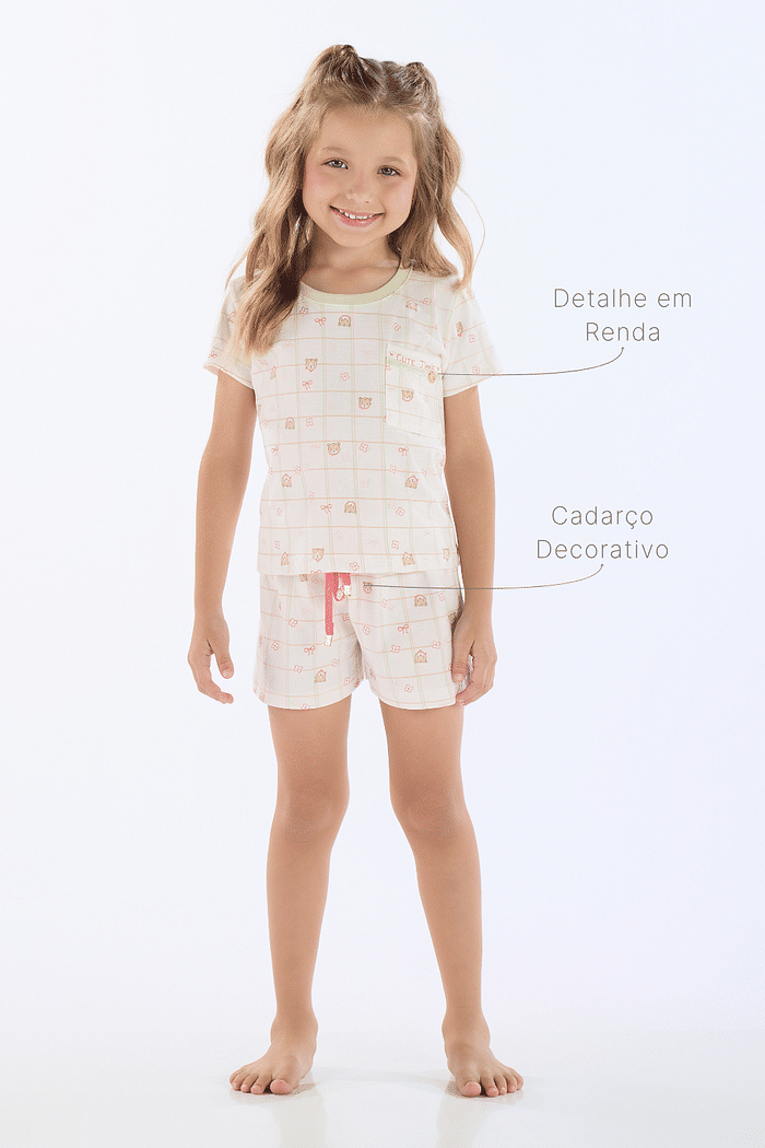 PIJAMA MEIA MANGA COM SHORTS EM MALHA ROTATIVA FEMININO