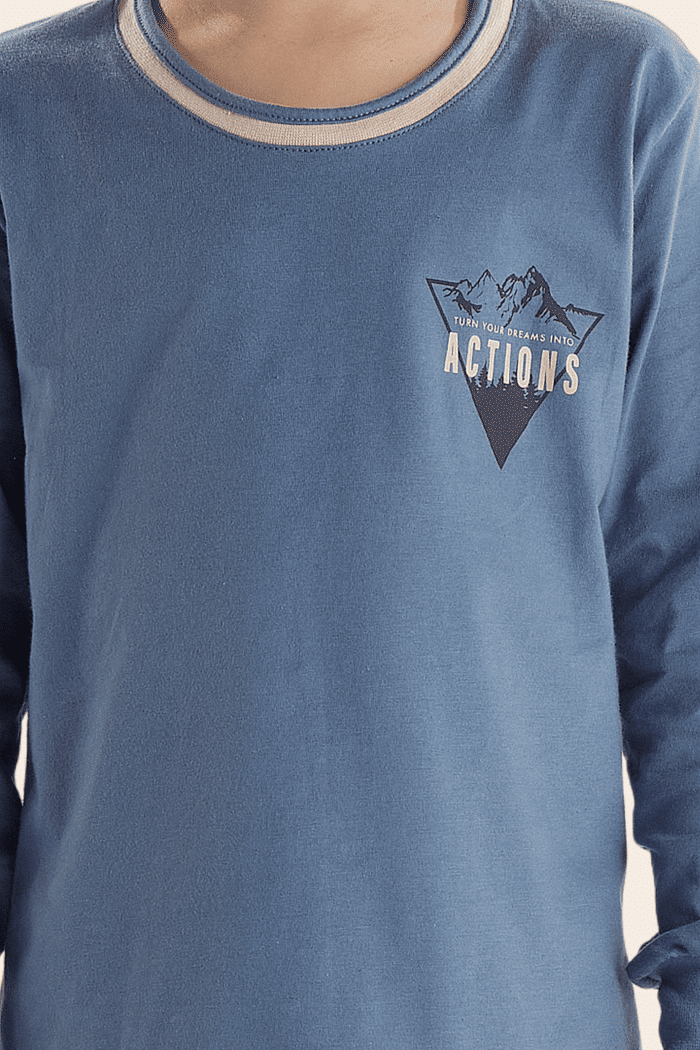 PIJAMA MANGA LONGA EM MEIA MALHA COM CALCA EM MALHA ROTATIVA MASCULINO 