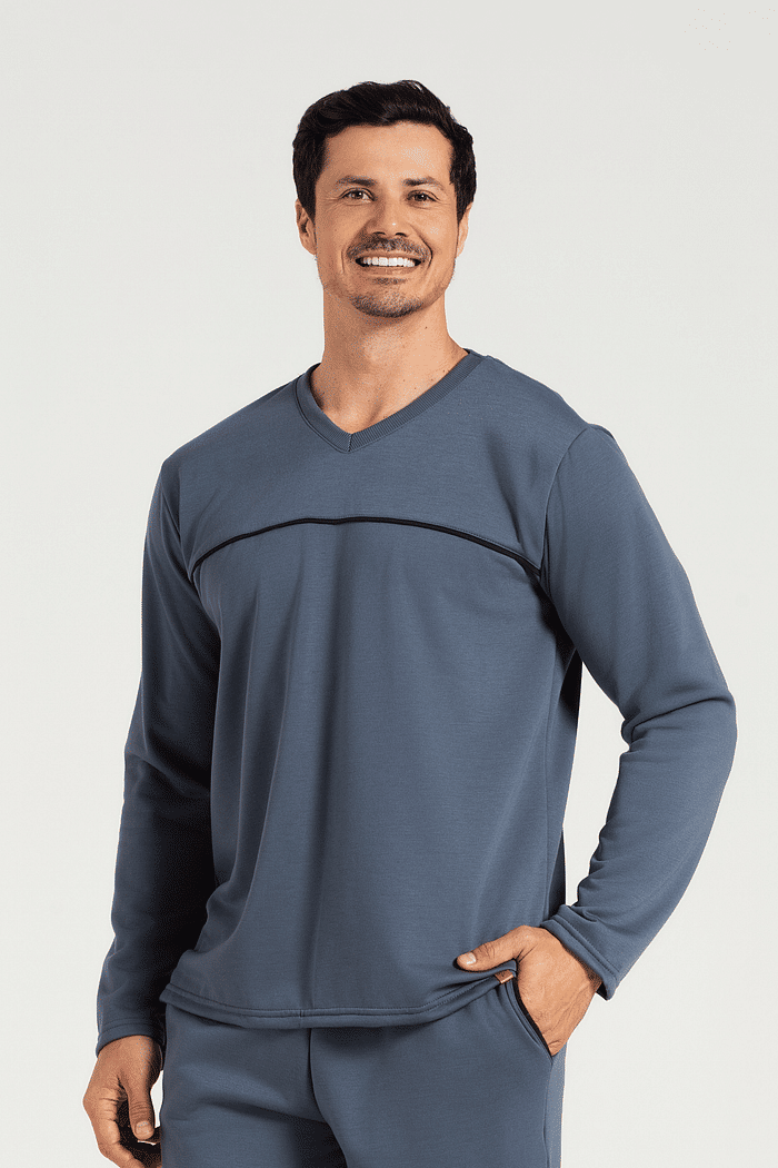 PIJAMA MANGA LONGA COM CALCA EM MOLETINHO MASCULINO 