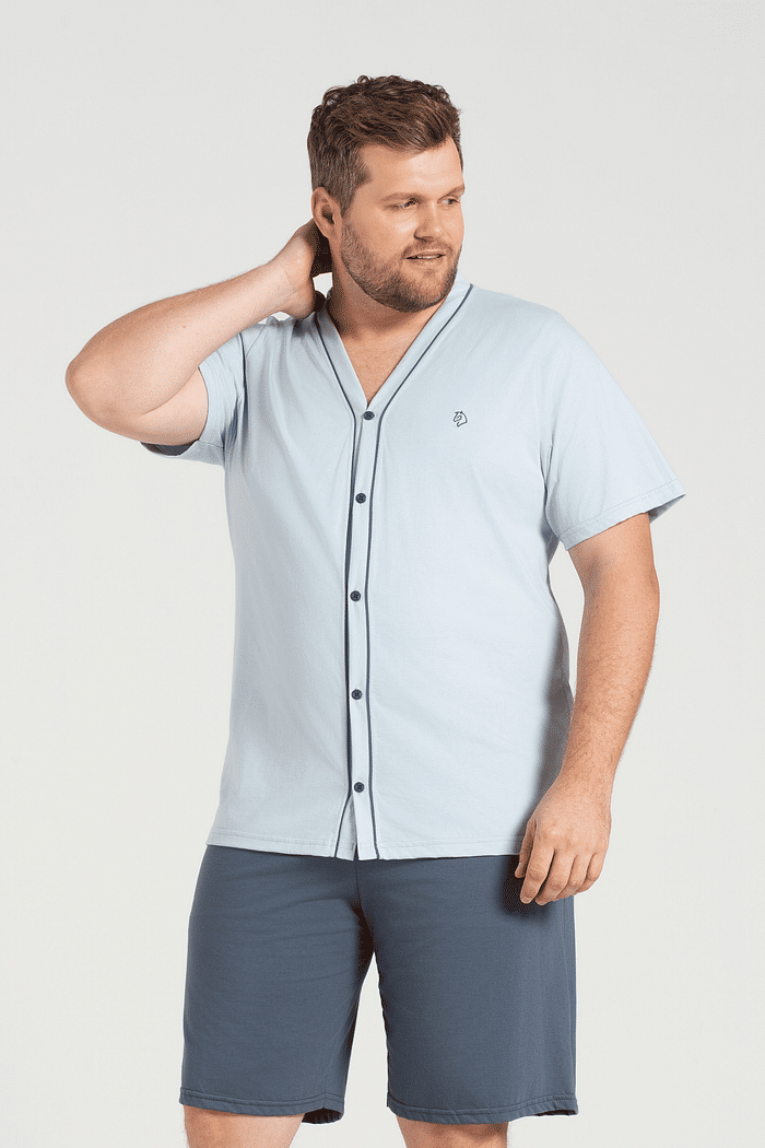 PIJAMA MEIA MANGA ABERTURA FRONTAL COM BERMUDA EM MEIA MALHA MASCULINO 