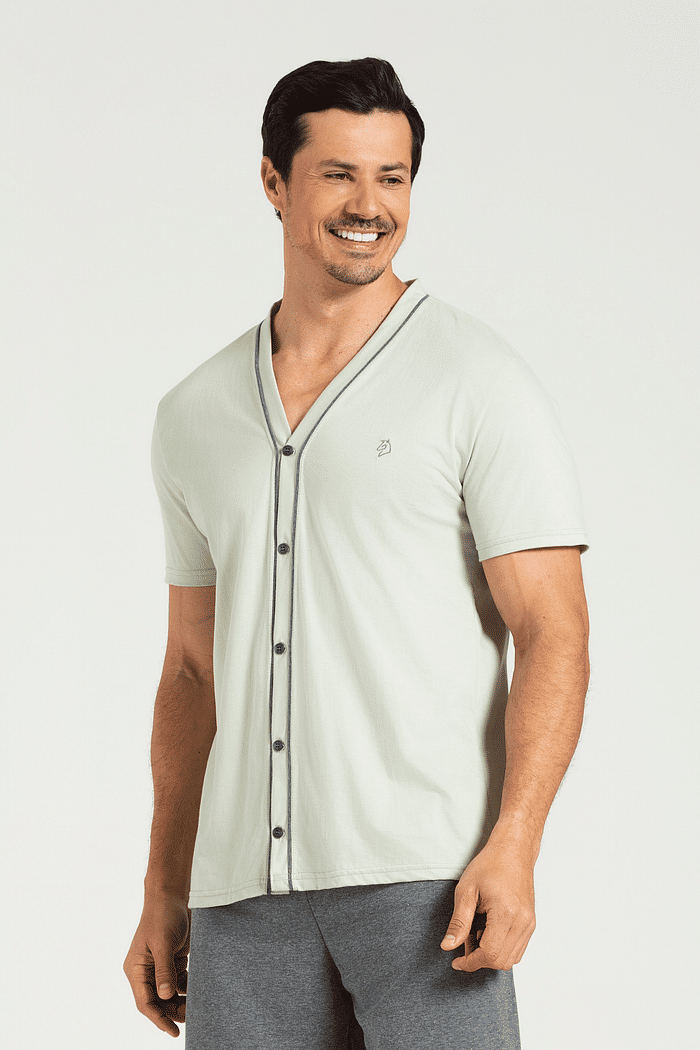 PIJAMA MEIA MANGA ABERTURA FRONTAL COM BERMUDA EM MEIA MALHA MASCULINO 