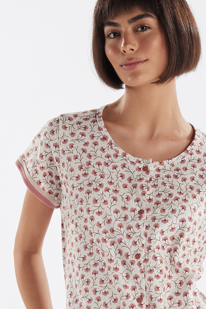 CAMISOLA MEIA MANGA ABERTURA FRONTAL EM MALHA RORATIVA FEMININO