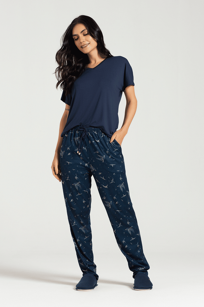 PIJAMA MEIA MANGA EM VISCOLYCRA COM CALÇA EM MALHA SOFT TOUCH FEMININO