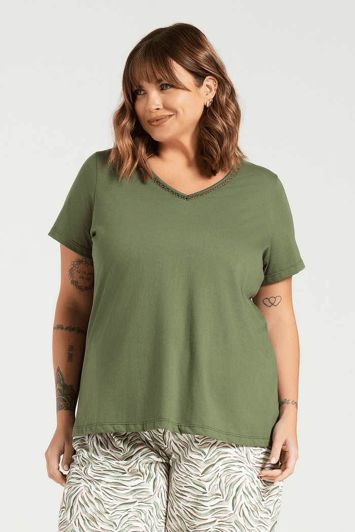 PIJAMA MEIA MANGA COM CAPRI EM MEIA MLAHA PLUS SIZE FEMININO