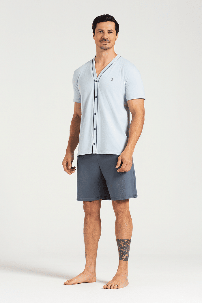 PIJAMA MEIA MANGA ABERTURA FRONTAL COM BERMUDA EM MEIA MALHA MASCULINO