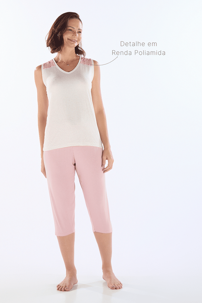 PIJAMA REGATA EM VISCOLYCRA ROTATIVA COM CAPRI EM VISCOLYCRA FEMININO