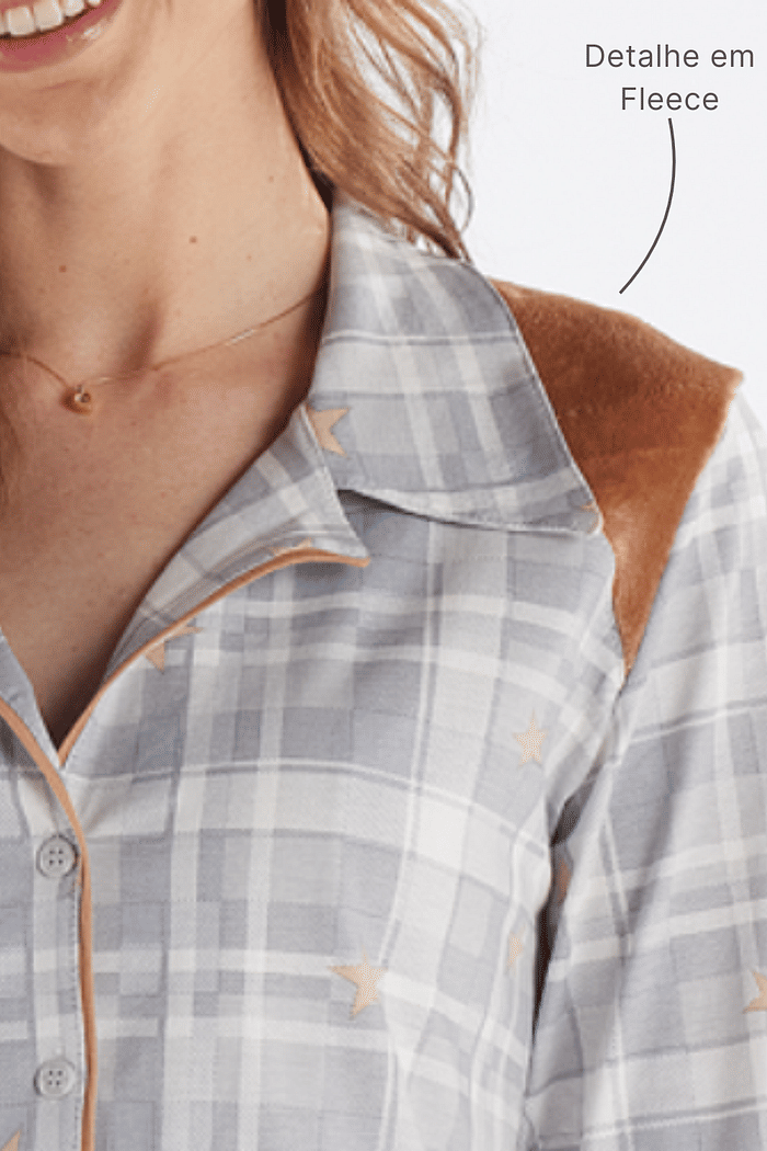 CAMISOLA MANGA LONGA ABERTURA FRONTAL EM MALHA ROTATIVA FEMININO