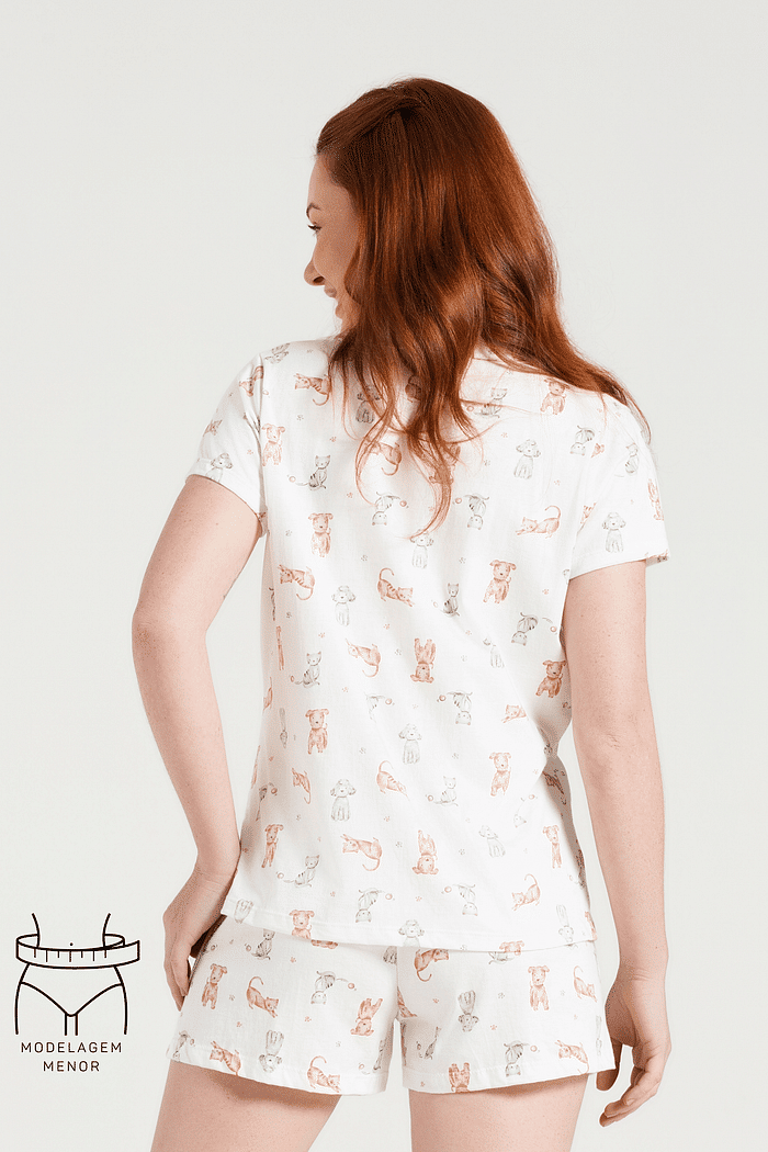 PIJAMA MEIA MANGA ABERTURA FRONTAL COM SHORTS EM MALHA ROTATIVA FEMININO 