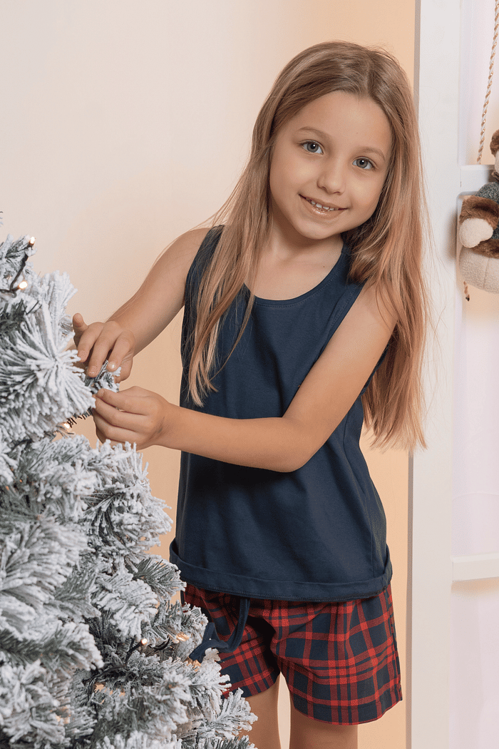 PIJAMA REGATA EM MEIA MALHA COM SHORTS EM TECIDO TINKER FEMININO