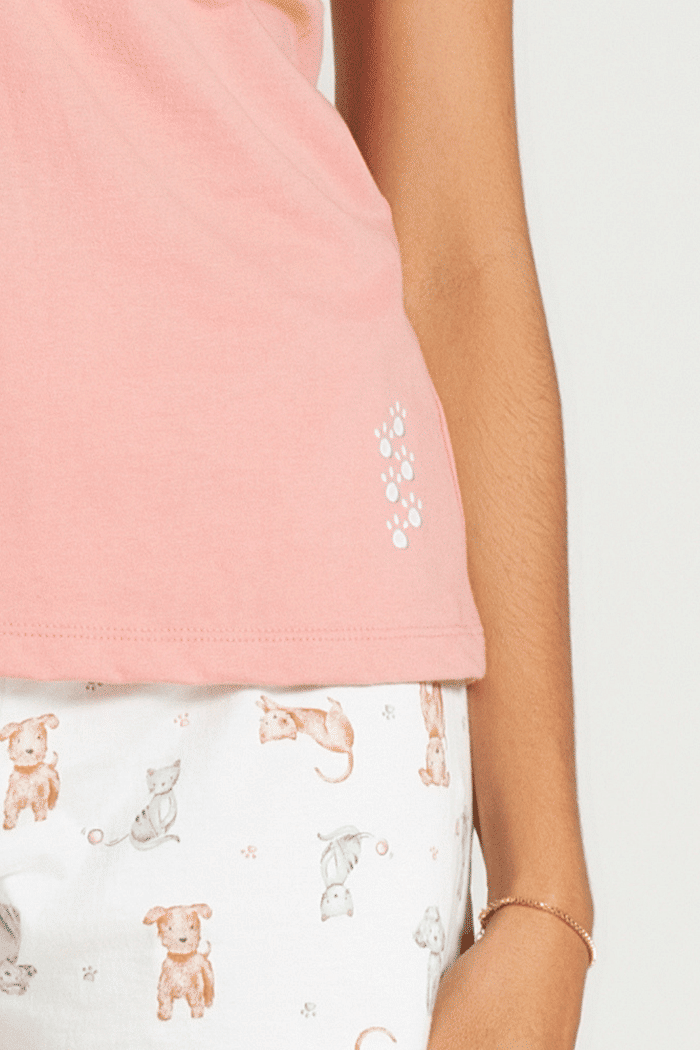 PIJAMA MEIA MANGA EM MEIA MALHA COM SHORTS EM MALHA ROTATIVA FEMININO 