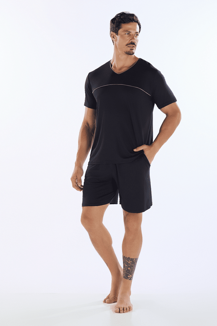 PIJAMA MEIA MANGA COM BERMUDA EM VISCOLYCRA MASCULINO