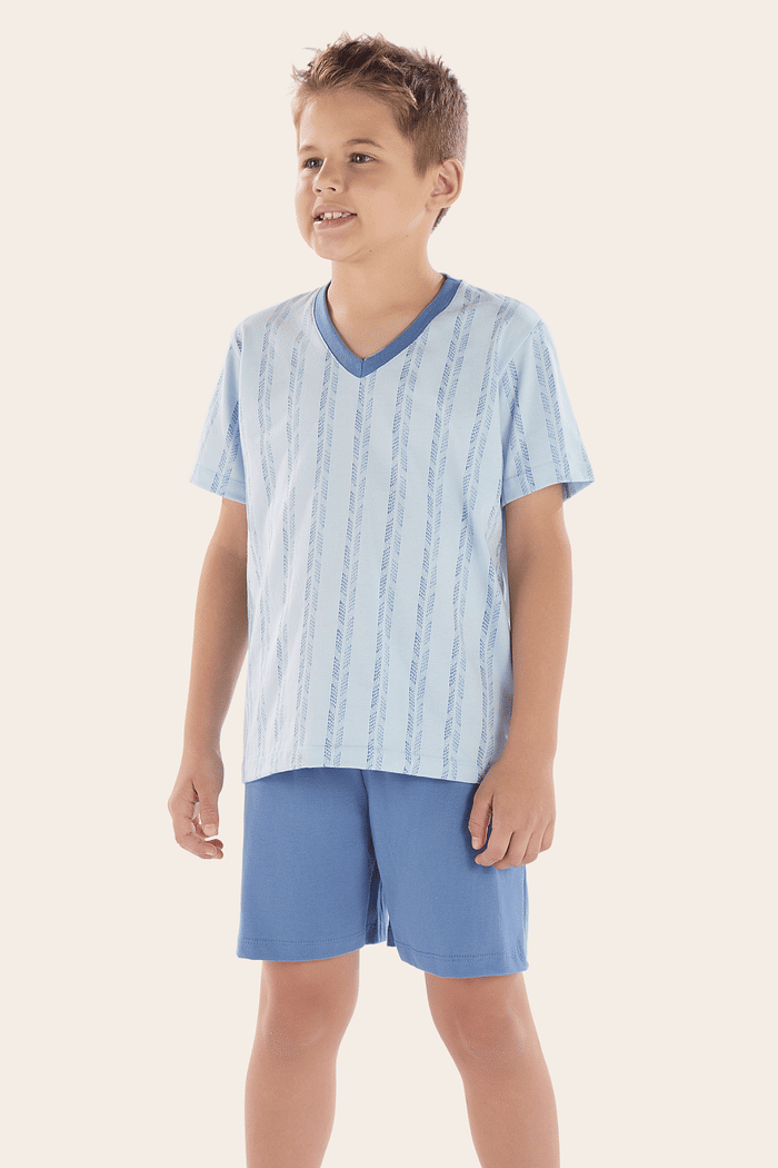 PIJAMA MEIA MANGA EM MALHA ROTATIVA COM BERMUDA EM MEIA MALHA MASCULINO 