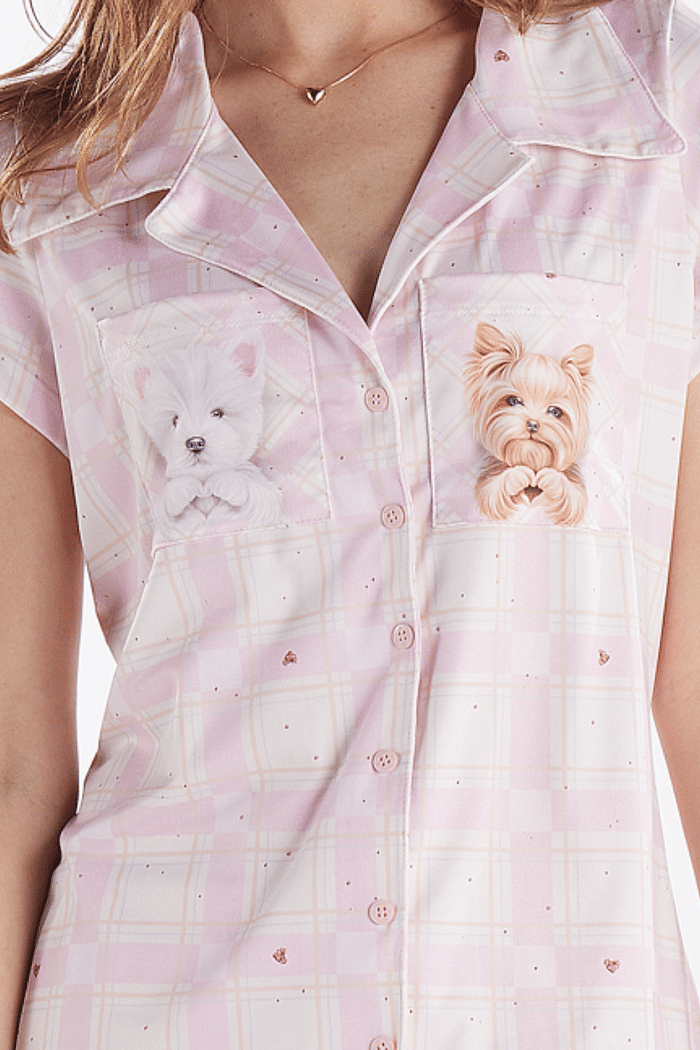 PIJAMA MEIA MANGA ABERTURA FRONTAL COM SHORTS EM MODAL SUBLIMADO FEMININO 