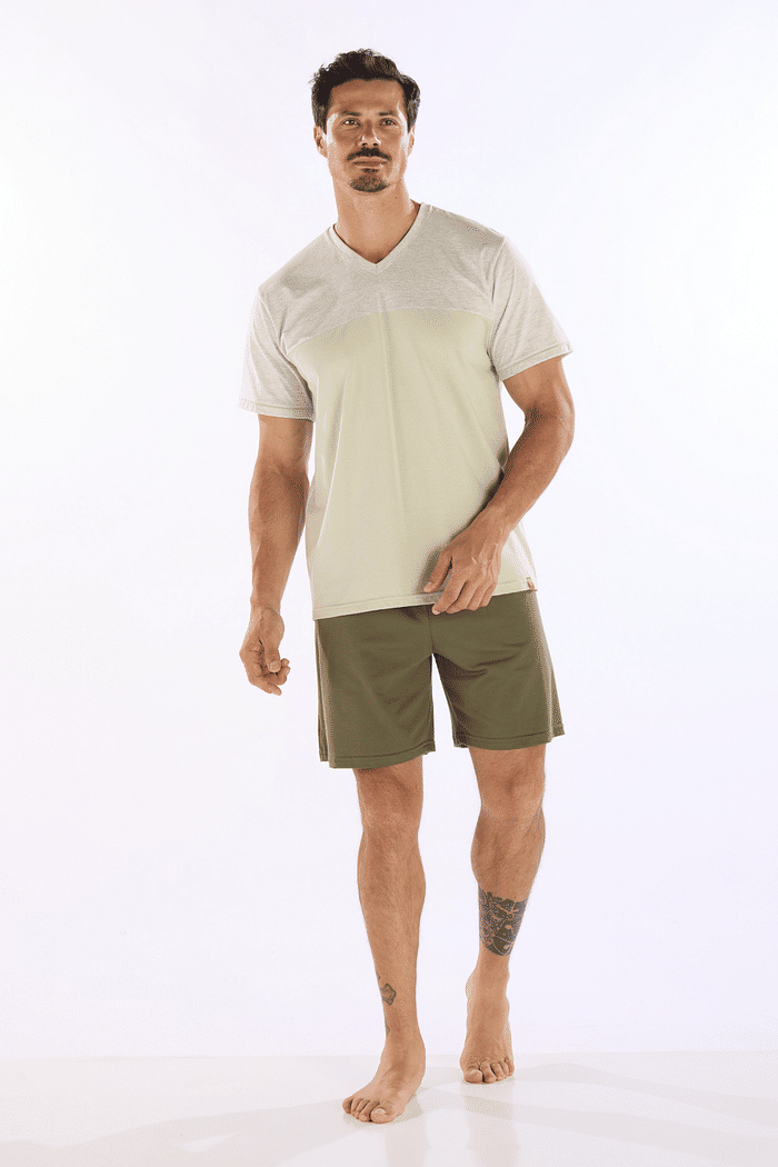 PIJAMA MEIA MANGA COM BERMUDA EM MEIA MALHA MASCULINO