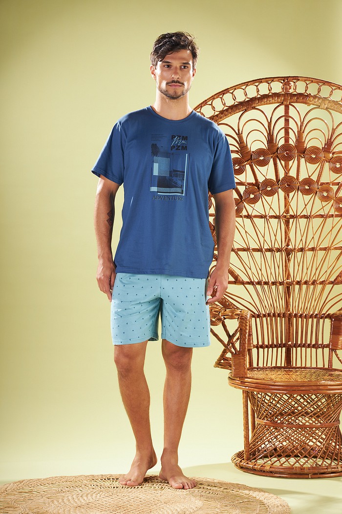 PIJAMA MEIA MANGA COM BERMUDA EM MEIA MALHA MASCULINO 