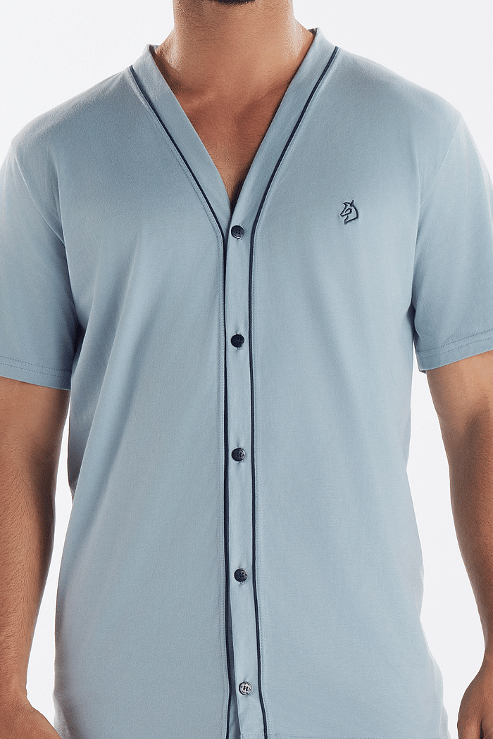 PIJAMA MASCULINO MEIA MANGA ABERTURA FRONTAL COM BERMUDA EM MEIA MALHA