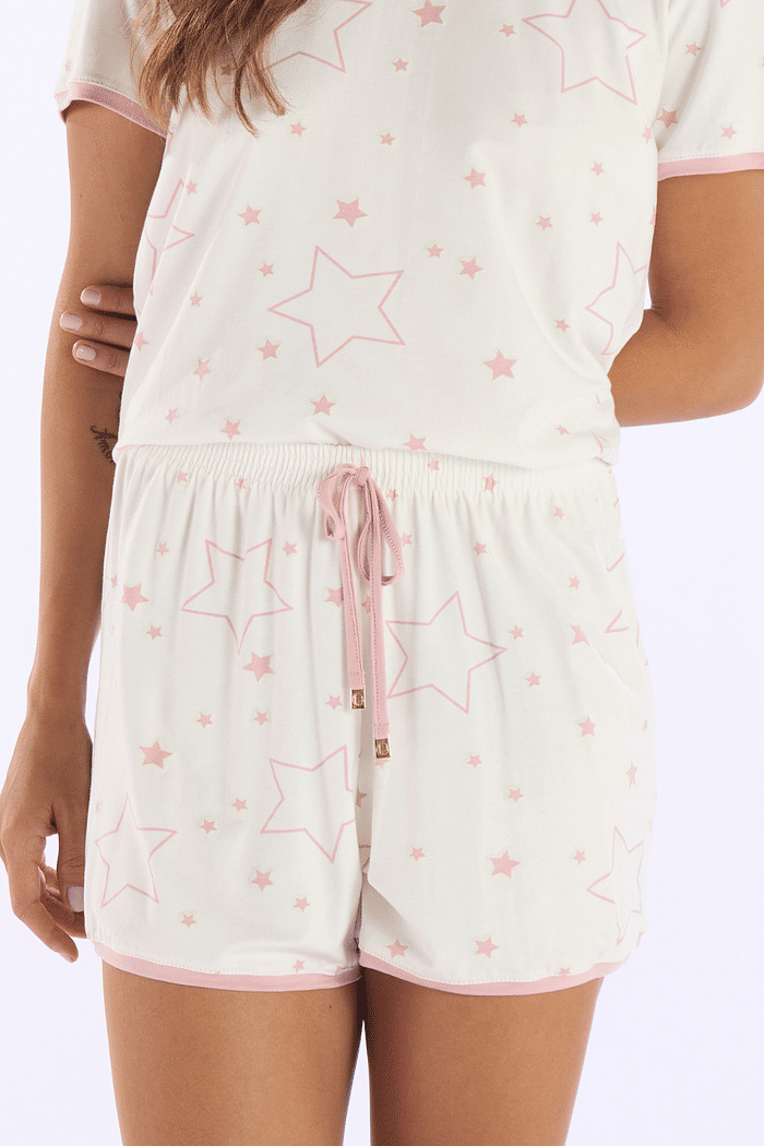 PIJAMA MEIA MANGA COM SHORTS EM VISCOLYCRA ROTATIVA FEMININO