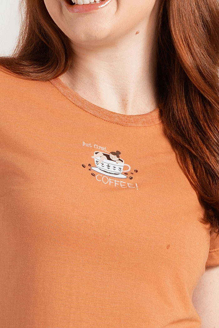 PIJAMA MEIA MANGA EM MEIA MALHA COM SHORTS EM MALHA ROTATIVA FEMININO 