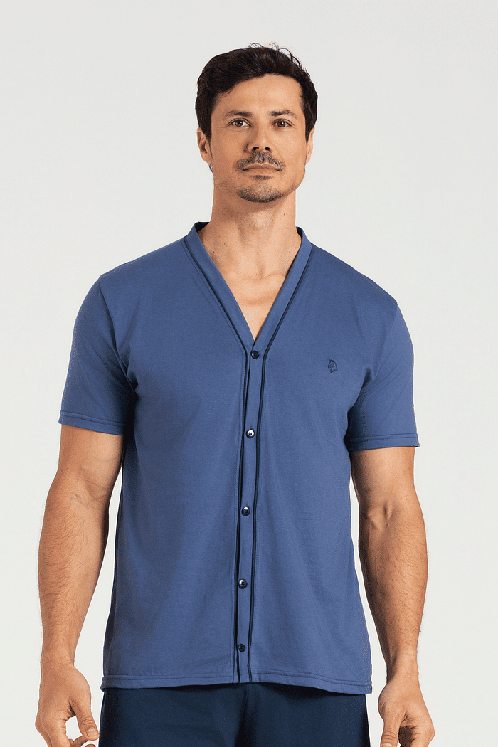 PIJAMA MEIA MANGA ABERTURA FRONTAL COM BERMUDA EM MEIA MALHA MASCULINO 