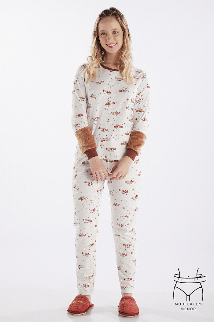 PIJAMA MANGA LONGA COM CALCA EM MALHA ROTATIVA FEMININO