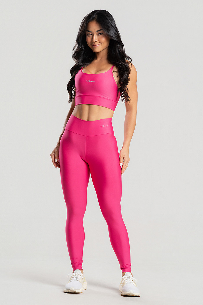 Conjunto Feminino Fitness Legging e Top Rosa Neon